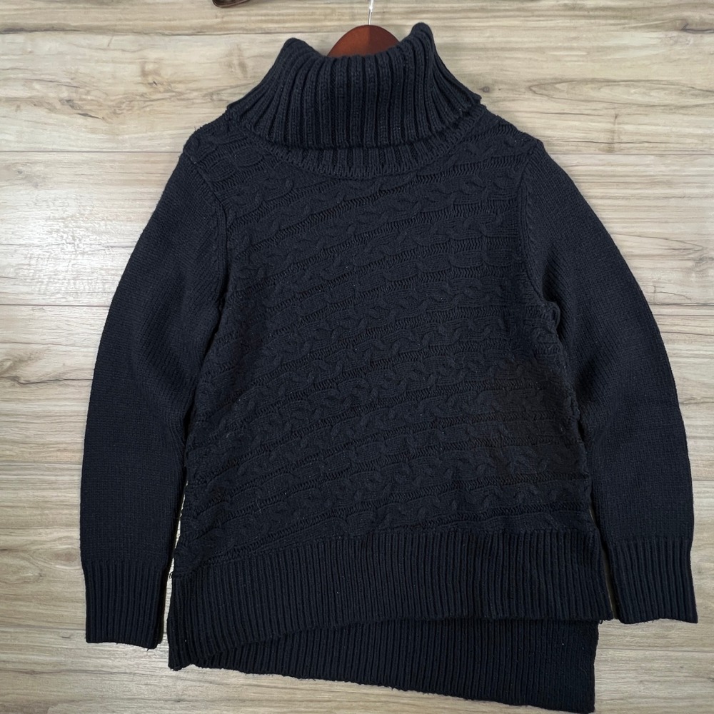 Simply Vera Vera Wang Black Cable Knit Turtleneck Sweater High Low Hem Large
